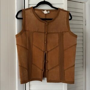Women's Vintage Western Leather Suede Vest with wool stitching